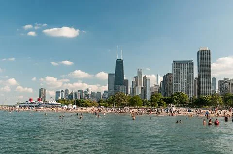 Chicago skyline with beach in the foreground Stock Photos