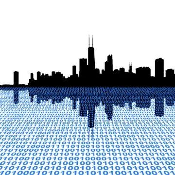 Chicago skyline with binary perspective foreground Ilustración de archivo