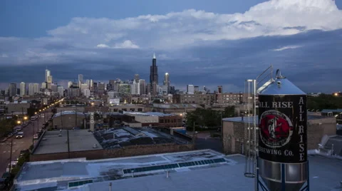 Chicago: Skyline with Clouds and Lightning at Sunset, Wide Stock Footage 63474724