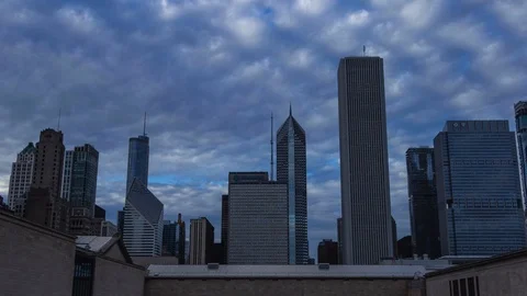 Chicago: Skyline with Clouds at Dusk 1 Stock Footage 117430894