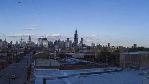 Chicago: Skyline with Clouds at Sunset, Wide Video stock 71436091