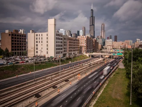 Chicago skyline cloudy long exposure time lapse Stock Footage 71964244