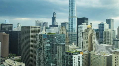 Chicago: Skyline Detail with Clouds during Day Stock Footage 63477735