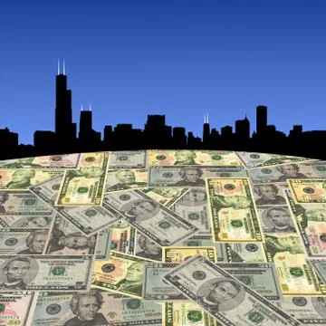 Chicago skyline with dollars Ilustración de archivo