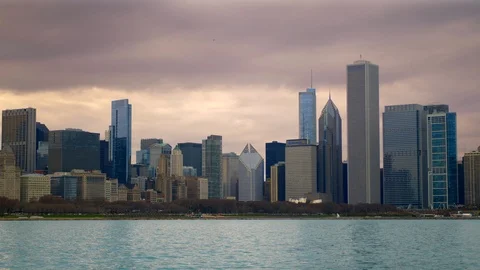 Chicago skyline during a cloudy sunrise Stock Footage 89513670