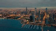 Chicago Skyline At Dusk - Aerial View Stock Footage