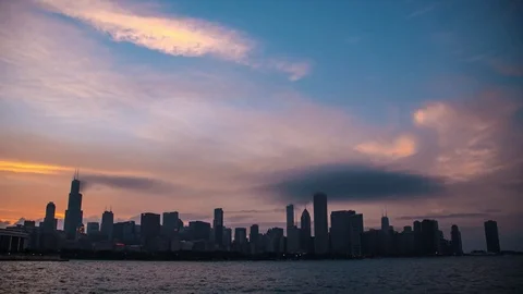 Chicago Skyline At Dusk Stock Footage 79698677