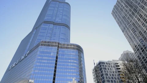 Chicago Skyline at dusk looking up Stock Footage 116451390