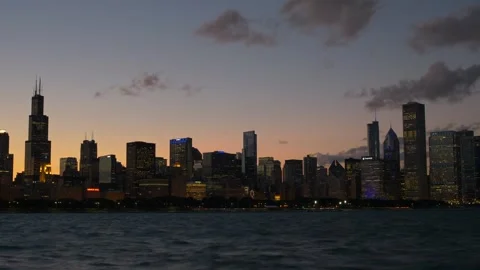 Chicago Skyline at Dusk with Willis Tower View Video stock 339269363