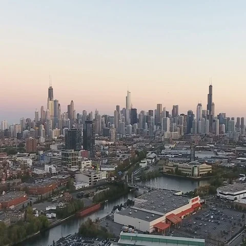 Chicago skyline in the evening Stock Footage 69468836