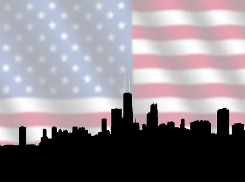 Chicago skyline with flag Ilustración de archivo