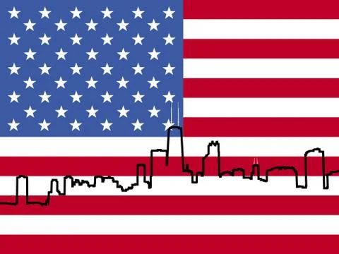 Chicago skyline with flag Ilustración de archivo