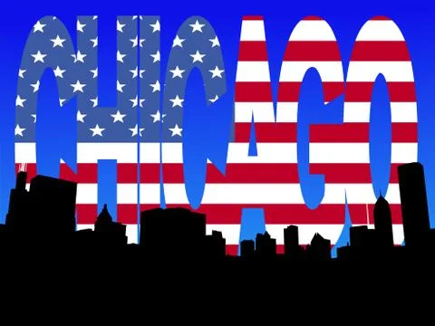 Chicago skyline with flag text Ilustración de archivo