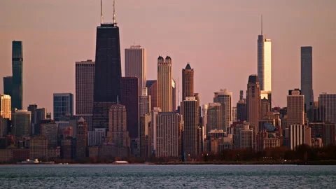 Chicago Skyline Hancock Sunset Stock Footage 238423392