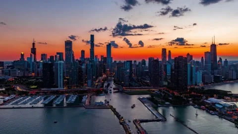 Chicago Skyline Hyperlapse | Sunset 2 Stock Footage 203869095