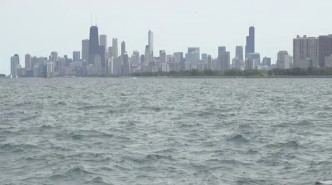 Chicago Skyline Lakefront (Slow Motion) Stock Footage