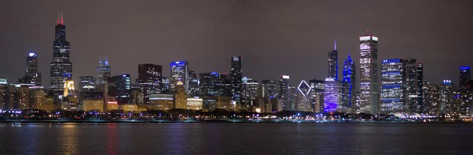Chicago Skyline Night Stock Photos
