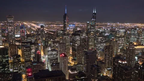 Chicago Skyline Night View From 360 Chicago Observation Deck Stock-Footage 334454955