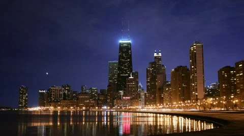 Chicago Skyline Nightfall Stock Footage