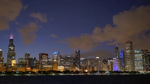 Chicago Skyline Nighttime View 4K Video stock 334455044