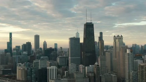 Chicago Skyline over Lake Michigan Aerial Stock Footage