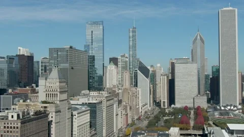 Chicago Skyline over Millenium Park Aerial  Video stock 142246546