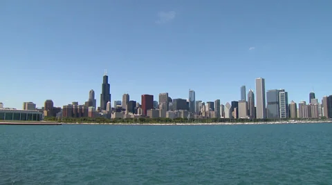 Chicago Skyline with Pan Summer Stock Footage 32934331