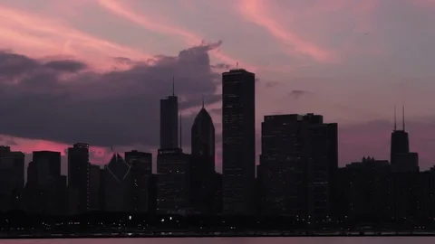 Chicago Skyline Pink Sunset Stock Footage 79020651