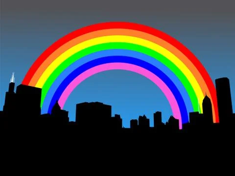 Chicago skyline with rainbow Stock Illustration