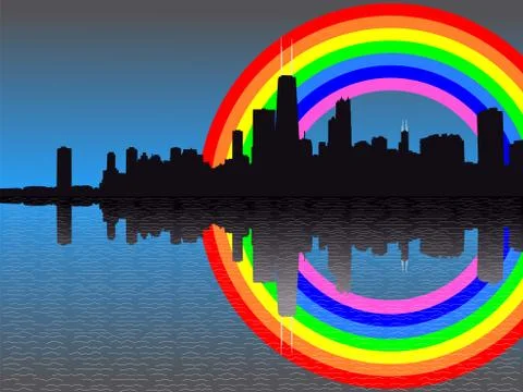 Chicago skyline with rainbow Ilustración de archivo