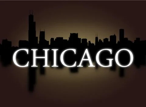 Chicago skyline reflected with dramatic sky and text illustration Stock Illustration