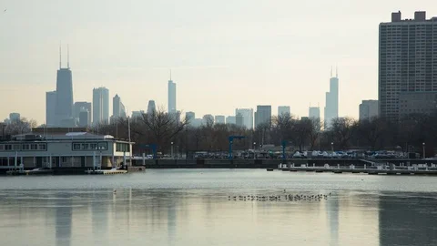 Chicago - Skyline Reflection in Ice - 4K Timelapse 스톡 동영상 83106940