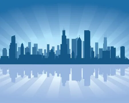 Chicago skyline with reflection in water Stock Illustration