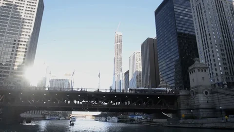 Chicago Skyline on the river looking up Stock Footage 116451397