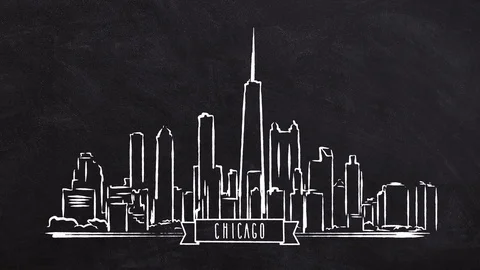 Chicago Skyline self drawing lines Stock Footage 75778620