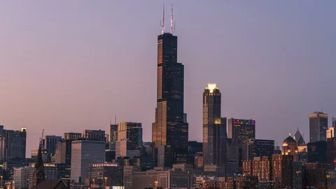 Chicago Skyline From South Loop - Dusk to Night Time Lapse Stock Footage 111545507