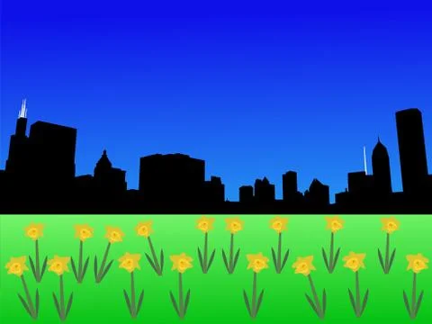 Chicago skyline in spring Ilustración de archivo