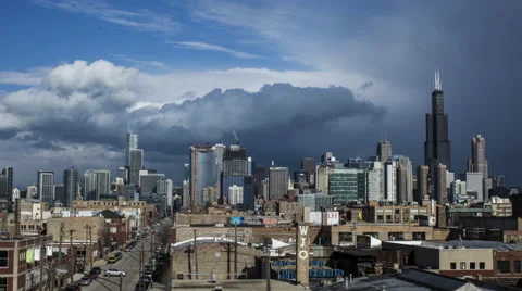 Chicago: Skyline with Storm Clouds during Day Stock Footage 63749407