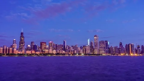 Chicago Skyline Sunrise Time Lapse in 4k Stock Footage 81767232