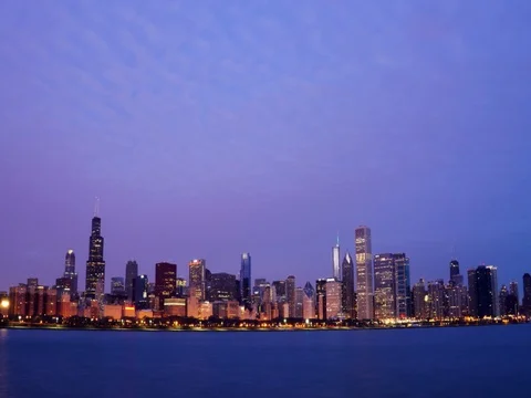Chicago Skyline Sunrise Timelapse Video Stock Footage