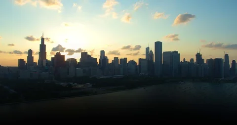 Chicago Skyline at Sunset Stock Footage 98880036