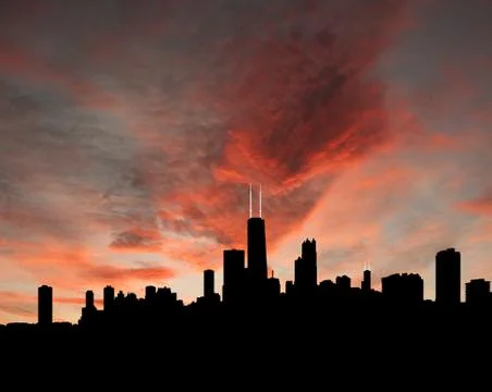 Chicago skyline at sunset Ilustración de archivo