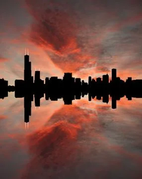 Chicago skyline at sunset Illustrazione stock
