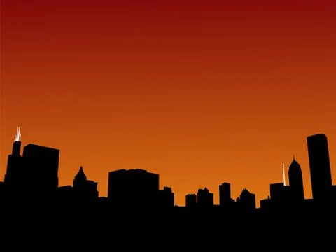 Chicago skyline at sunset Illustrazione stock