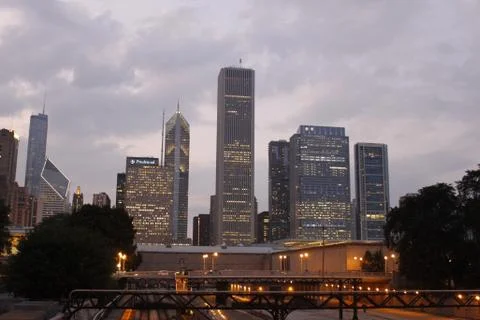 Chicago skyline at sunset Stock Photos