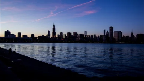 Chicago skyline sunset time lapse Video stock 90559275