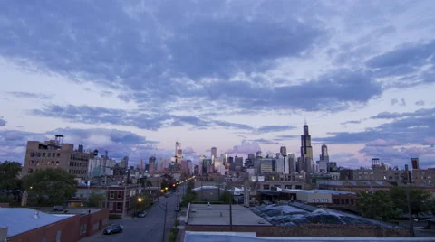 Chicago: Skyline at Sunset, Wide Stock Footage 58333035