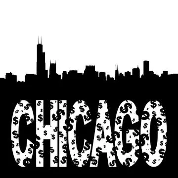 Chicago skyline with text Illustrazione stock