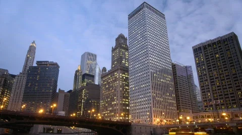 Chicago skyline timelapse evening to night Stock Footage