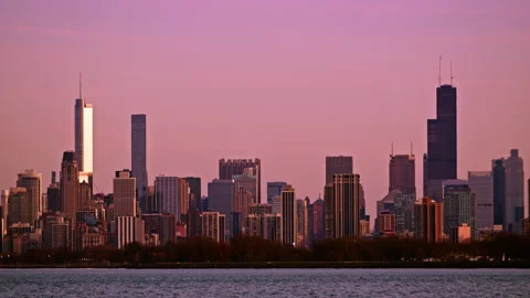 Chicago Skyline Willis Sears Tower Sunset Stock Footage 238423806